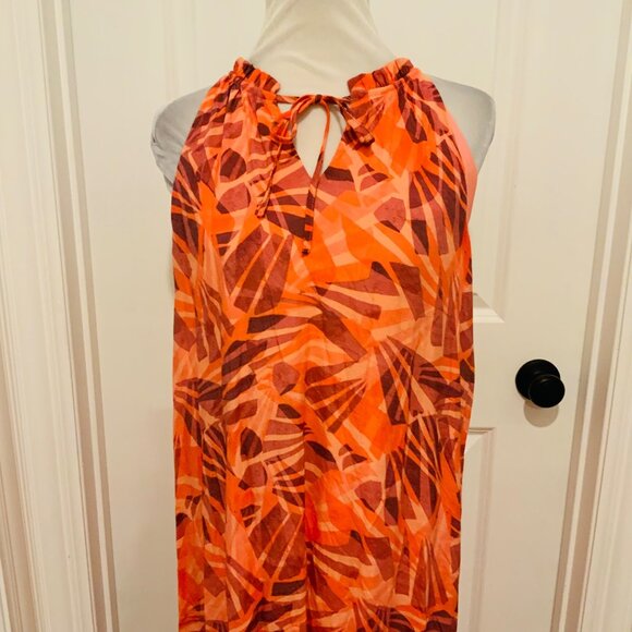 Nine West Orange Geo Print Halter Sleeveless Maxi Dress Large - Picture 3 of 13
